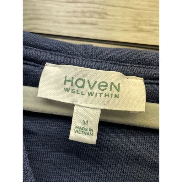 Haven Well Within Hoodie Shirt Womens M Blue Long Sleeve V Neck Cotton Pullover - Picture 3 of 10
